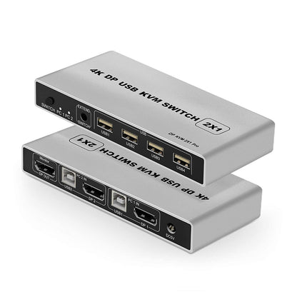 NÖRDIC KVM-101 KVM switch 2 in to 1 out - 2x PC to 1x DP 1.2 4K60Hz - 3x USB - Gray