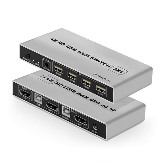 NÖRDIC KVM-101 KVM switch 2 in to 1 out - 2x PC to 1x DP 1.2 4K60Hz - 3x USB - Gray