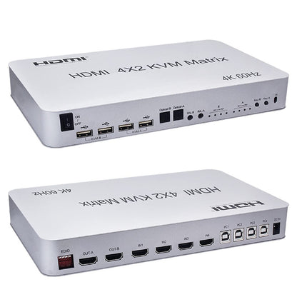 NÖRDIC KVM-107 Switch 4 naar 2 - 4xUSB, 2xHDMI, 3,5mm Jack, 2x Toslink - 4K 60Hz