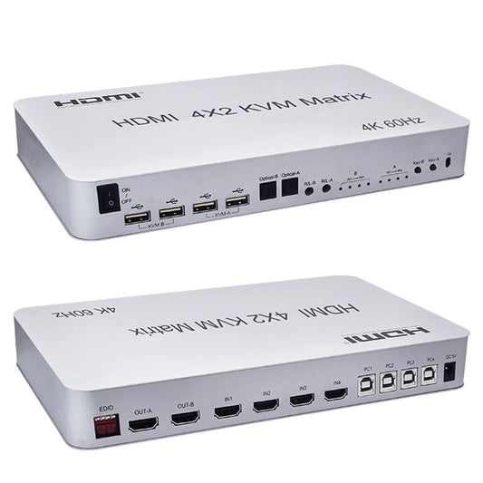 NÖRDIC KVM-107 Switch 4 to 2 - 4xUSB, 2xHDMI, 3.5mm Jack, 2x Toslink - 4K 60Hz