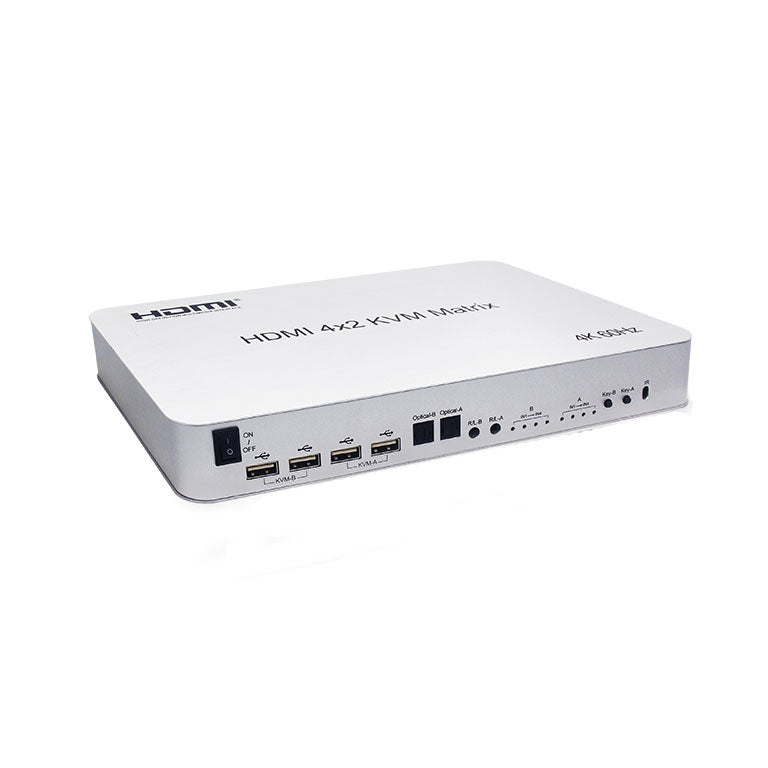 NÖRDIC KVM-107 Switch 4 naar 2 - 4xUSB, 2xHDMI, 3,5mm Jack, 2x Toslink - 4K 60Hz
