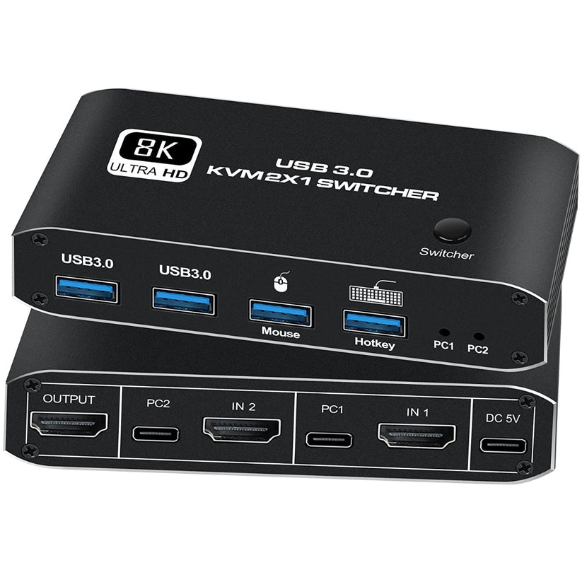 NÖRDIC KVM-112 - 2 naar 1 KVM Switch - USB-C en HDMI 2.1 8K60Hz - HDCP ...