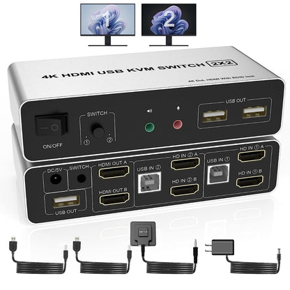 NÖRDIC KVM-118 KVM switch - HDMI 4K60Hz - USB3.0 - Audio EDID - Zilver