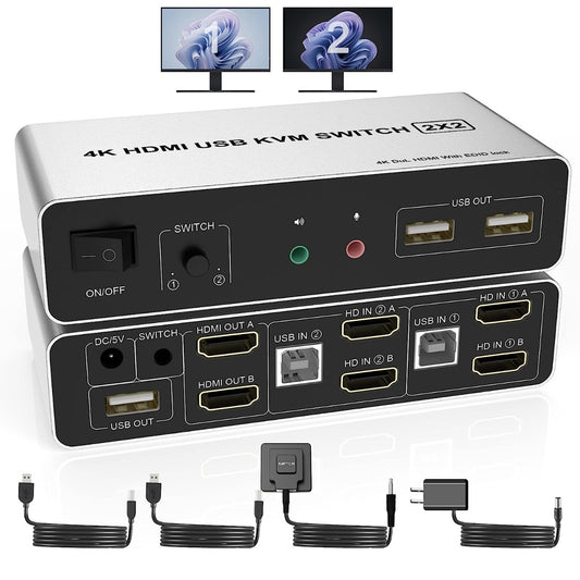 NÖRDIC KVM-118 KVM switch - HDMI 4K60Hz - USB3.0 - Audio EDID - Silver