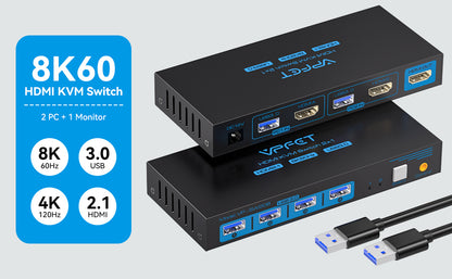 NÖRDIC KVM-154 KVM Switch - HDMI naar USB - 8K60Hz 4K120Hz, 4xUSB 3.1 - HDCP2.3 - HDR10 - Zwart