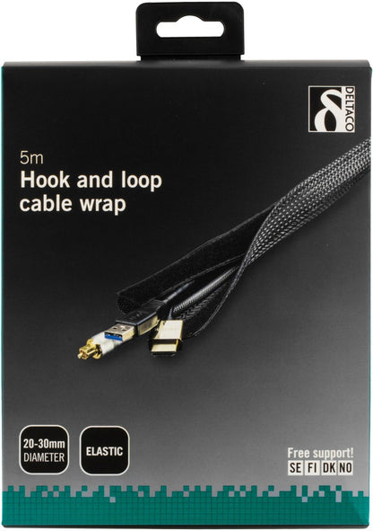 DELTACO LDR19 Kabelsok in nylon met klittenband - 5 meter