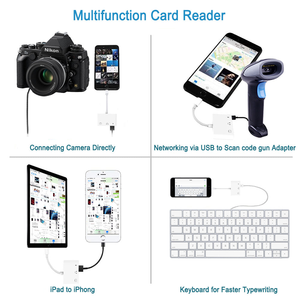 NÖRDIC LGN-100 USB-C adapter naar USB A, 3.5 mm audio, USB-C Lightning, 10 cm, Wit