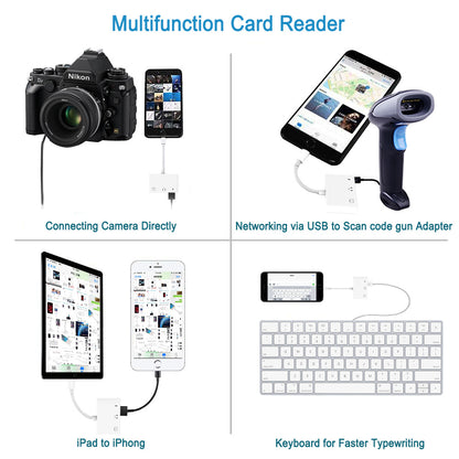 NÖRDIC LGN-100 USB-C adapter naar USB A, 3.5 mm audio, USB-C Lightning, 10 cm, Wit