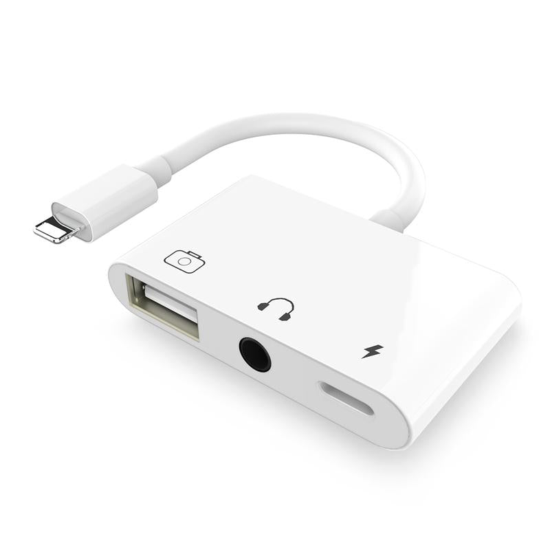 NÖRDIC LGN-100 USB-C adapter naar USB A, 3.5 mm audio, USB-C Lightning, 10 cm, Wit