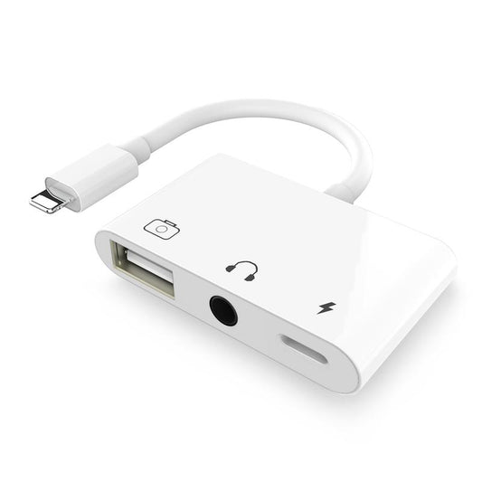 NÖRDIC LGN-100 USB-C adapter to USB A, 3.5 mm audio, USB-C Lightning, 10 cm, White