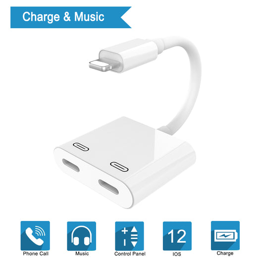NÖRDIC LGN-102 USB-C adapter naar 2x USB-C Lightning, 10 cm, Wit