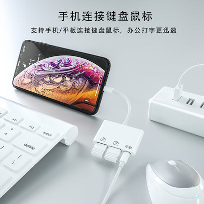 NÖRDIC LGN-104 USB-C adapter naar USB-C Lightning, 2x USB A-poort, 10 cm, Wit