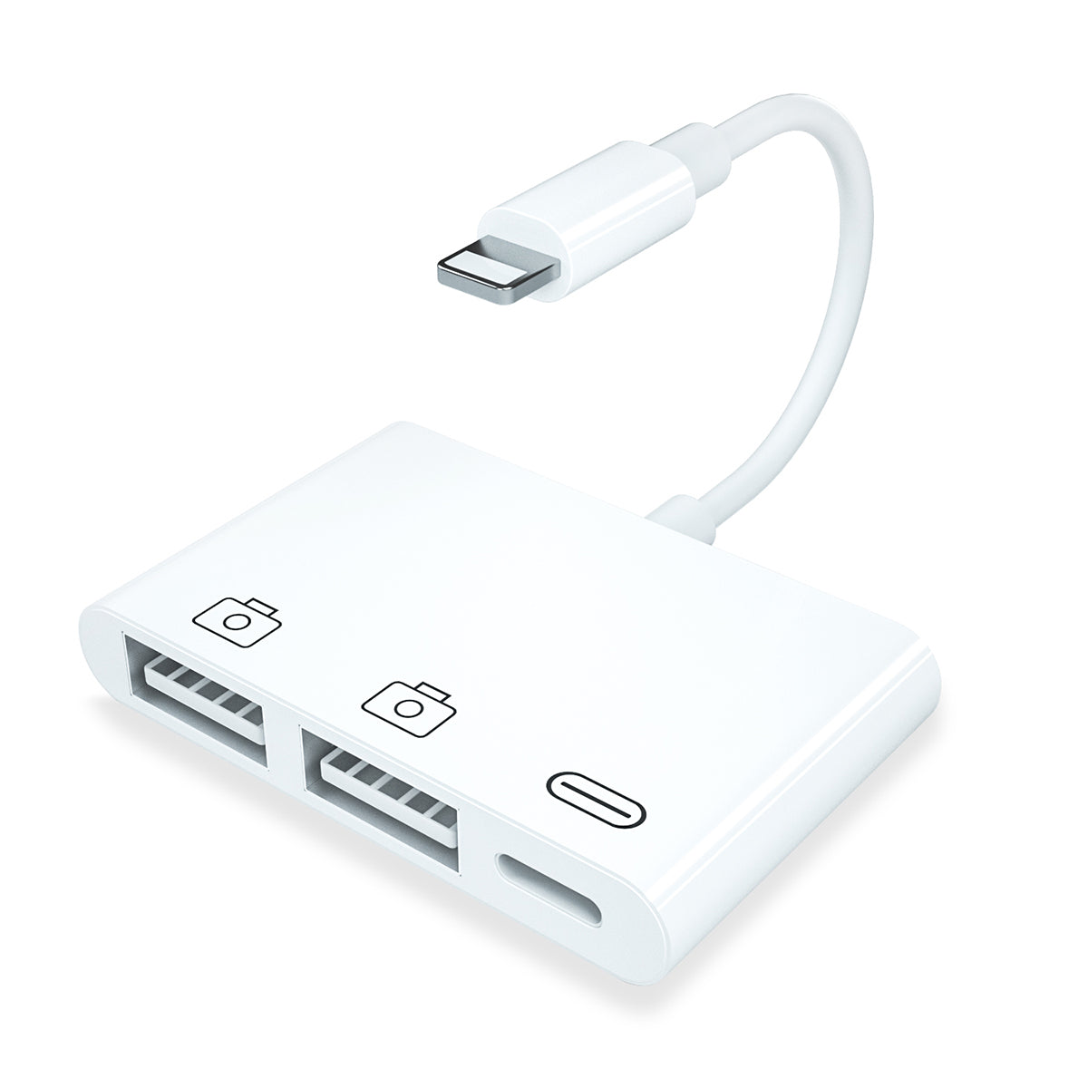NÖRDIC LGN-104 USB-C adapter naar USB-C Lightning, 2x USB A-poort, 10 cm, Wit