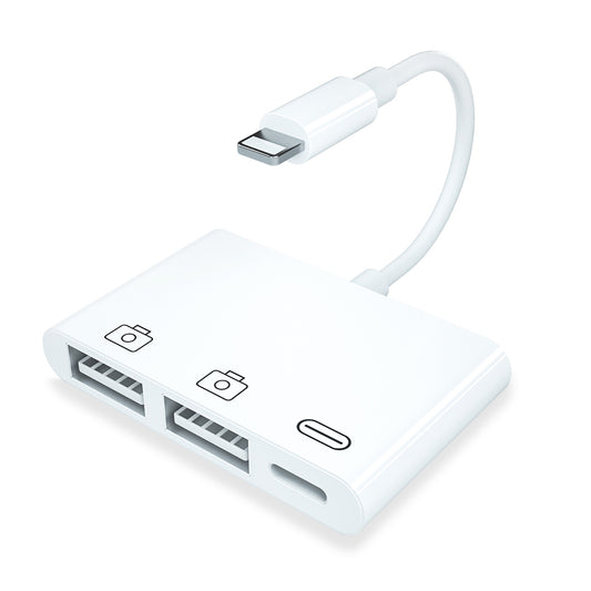 NÖRDIC LGN-104 USB-C adapter naar USB-C Lightning, 2x USB A-poort, 10 cm, Wit