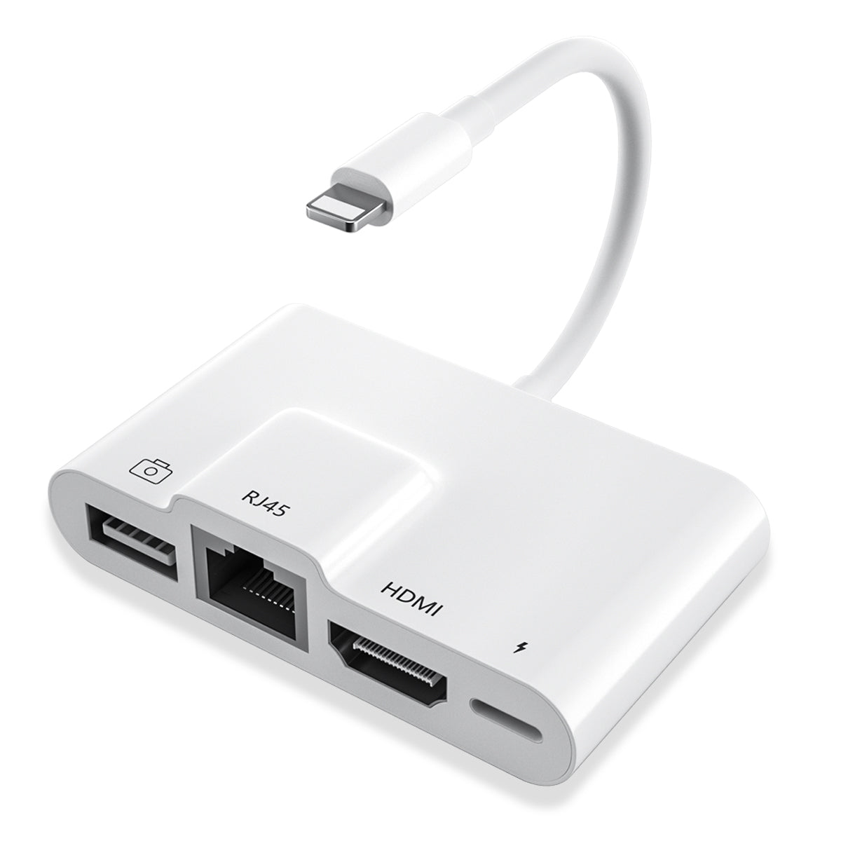 NÖRDIC LGN-108 Lightning naar HDMI adapter - 1x RJ45 - USB A 3.1 - 10 cm - Wit