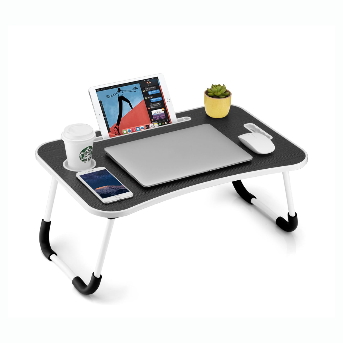 NÖRDIC LH-570 Laptop Table - Foldable - Cup holder - Pull-out storage drawer - Tablet holder