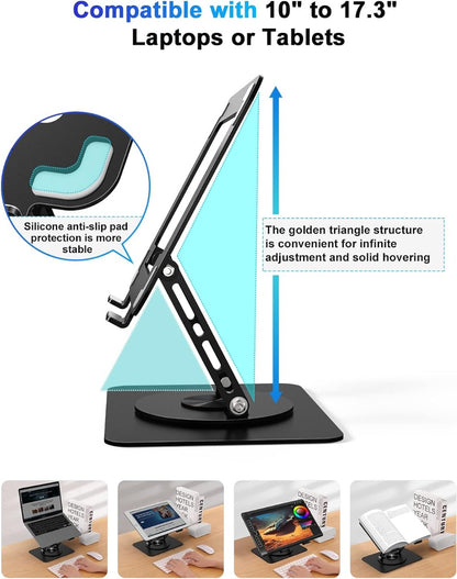 NÖRDIC LH-573 metalen Laptop standaard - Ergonomisch Verstelbaar - Draai- kantelbaar - tot 17 inch - Aluminium - Donkergrijs