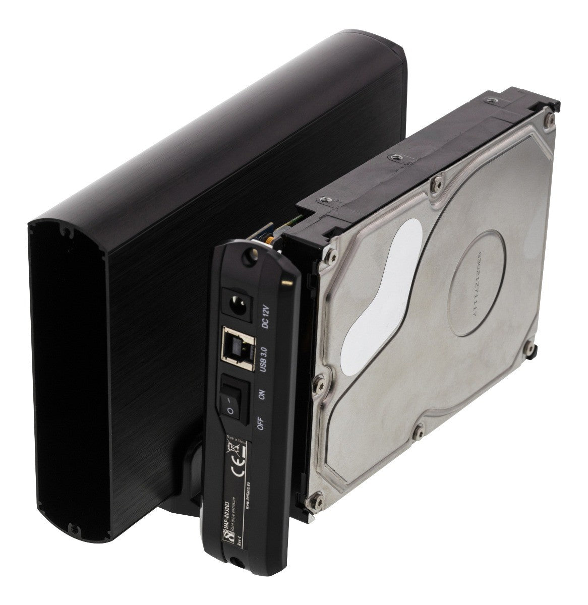 DELTACO MAP-GD33U3, external USB 3.0 hard drive enclosure for 1 x 3.5" SATA HDD max. 8TB, USB 3.0, SATA up to max. 6 GB/s, aluminum, including power supply black