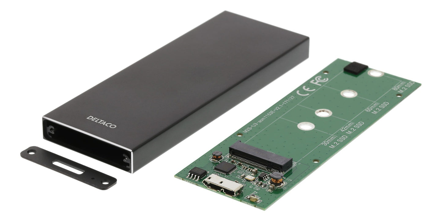 DELTACO MAP-K16N External M.2 SSD Enclosure USB 3.1 Gen 1 -Aluminum - Black