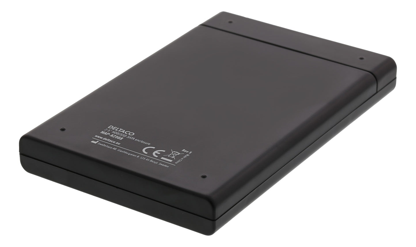 DELTACO MAP-K2568 External 2.5” SSD Enclosure USB 3.1 Gen 1 - Sliding Cover - Black
