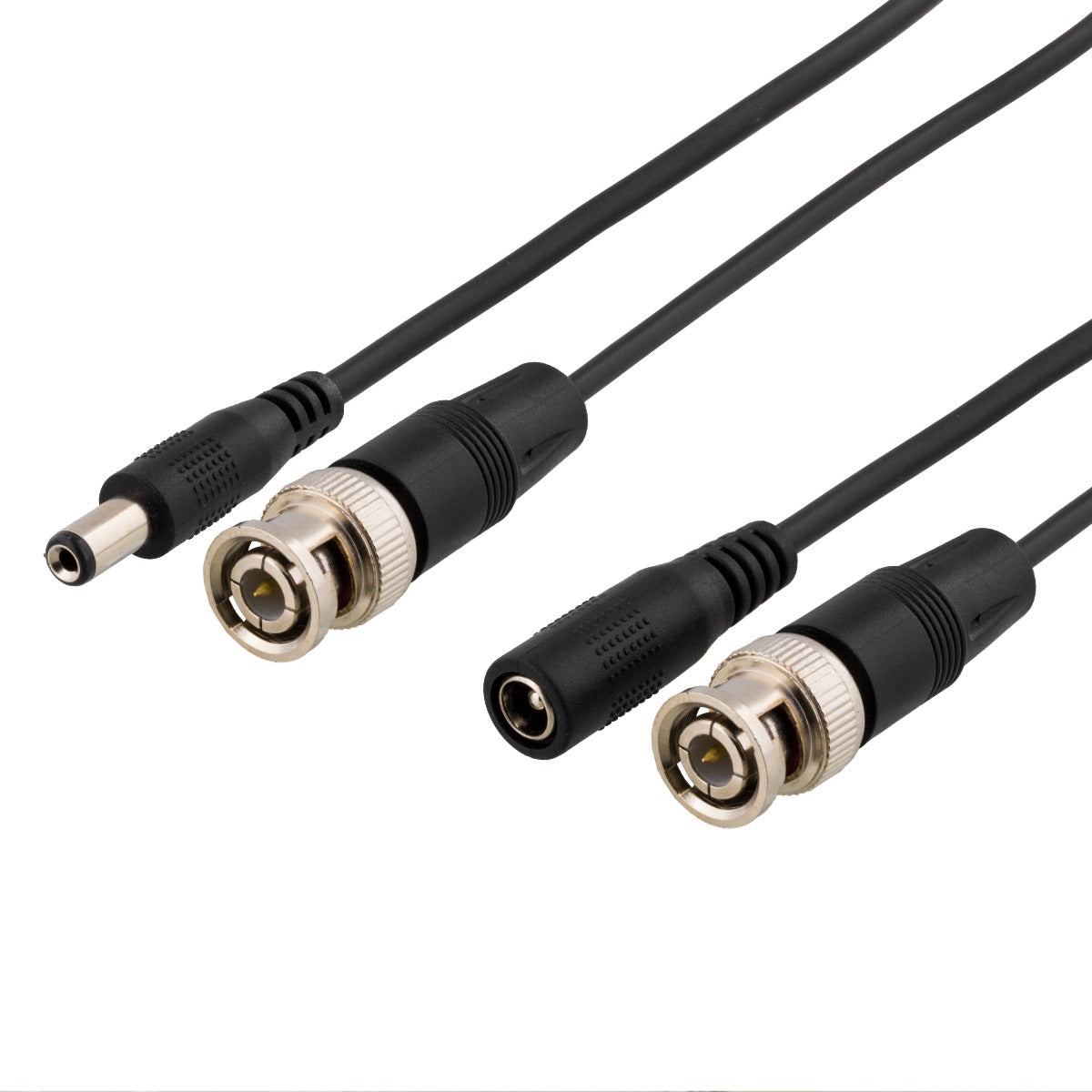 DELTACO MM-82H coaxial cable with BNC and power, BNC Male-Male, 2.1mm DC plug, 50m, black