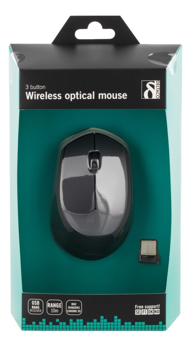 DELTACO MS-460 Wireless optical mouse 1200 DPI - with USB nano receiver - Black