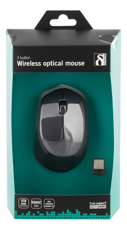 DELTACO MS-460 Wireless optical mouse 1200 DPI - with USB nano receiver - Black