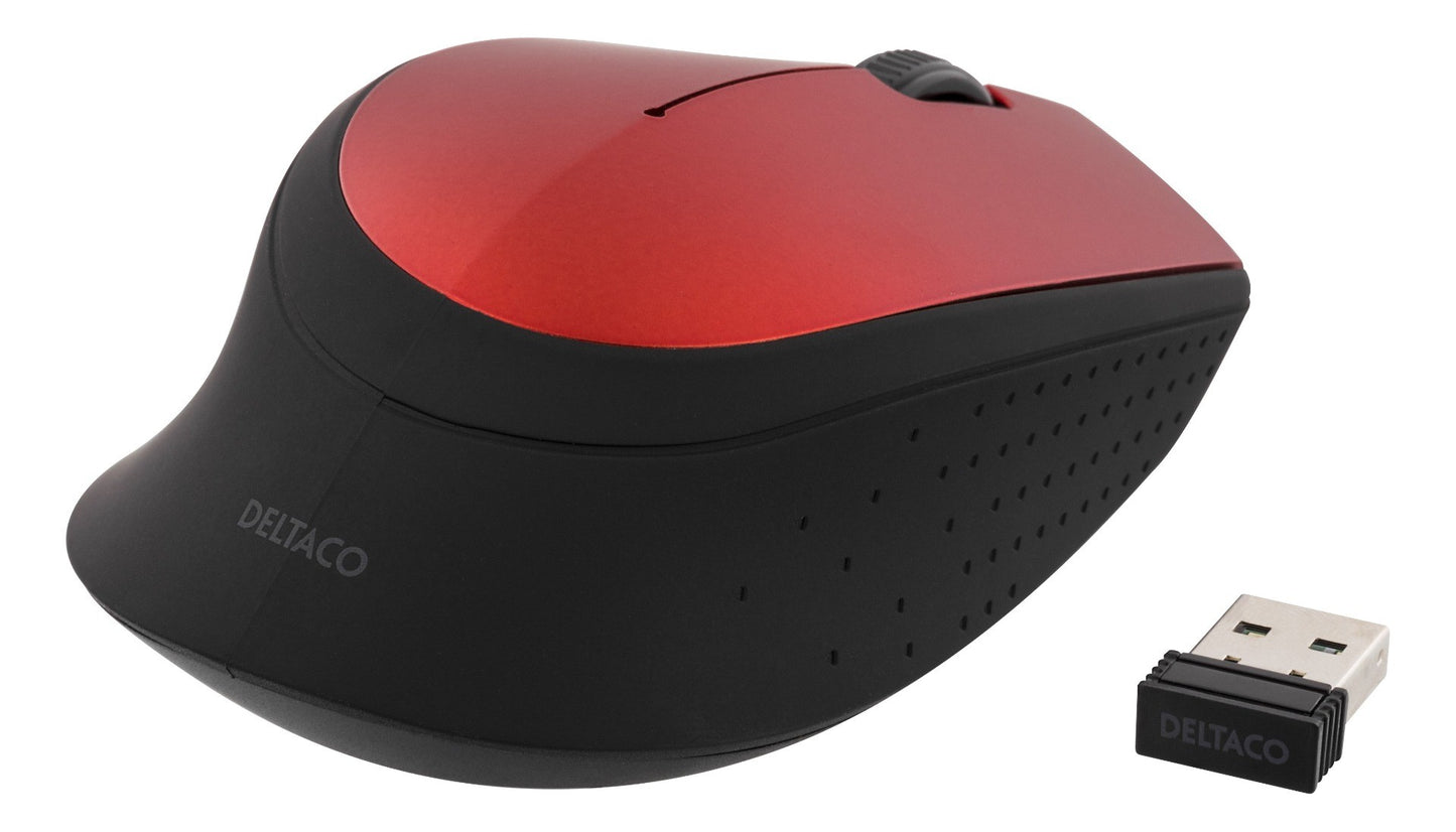 DELTACO MS-462 Draadloze optische muis 1200 DPI - met USB nano ontvanger - Rood