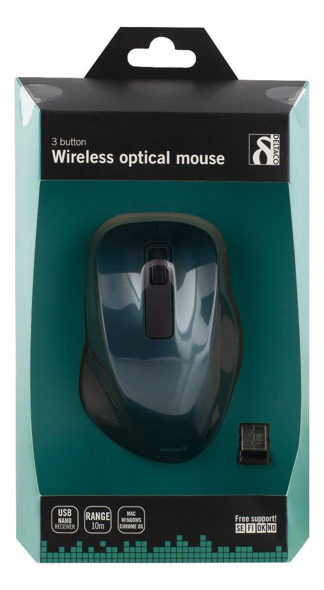 DELTACO MS-708 Wireless Optical Mouse 1200 DPI - Ergonomic - Blue
