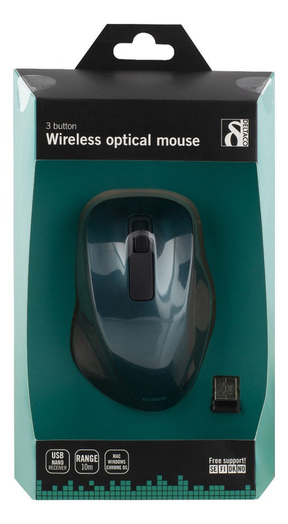 DELTACO MS-708 Wireless Optical Mouse 1200 DPI - Ergonomic - Blue