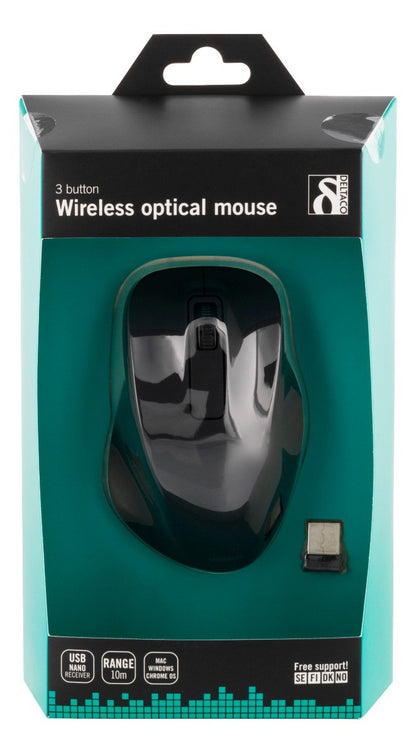 DELTACO MS-710 Wireless Optical Mouse 1200 DPI - Ergonomic - Black