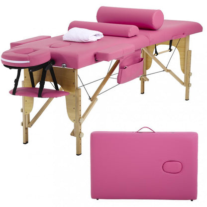 BestMassage MT-482-PINK - Massagetafel, lengte 73inch, hoogte verstelbaar, 2-voudig inklapbaar, gezichtskussen, draagtas en draagbaar - roze