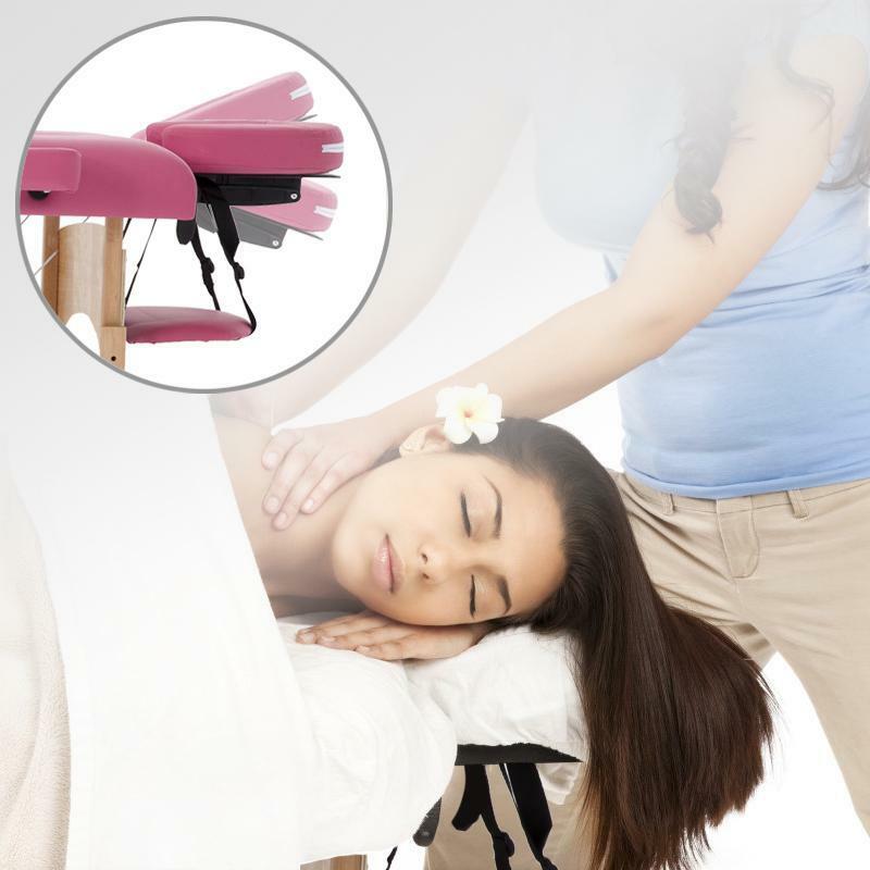 BestMassage MT-482-PINK - Massagetafel, lengte 73inch, hoogte verstelbaar, 2-voudig inklapbaar, gezichtskussen, draagtas en draagbaar - roze