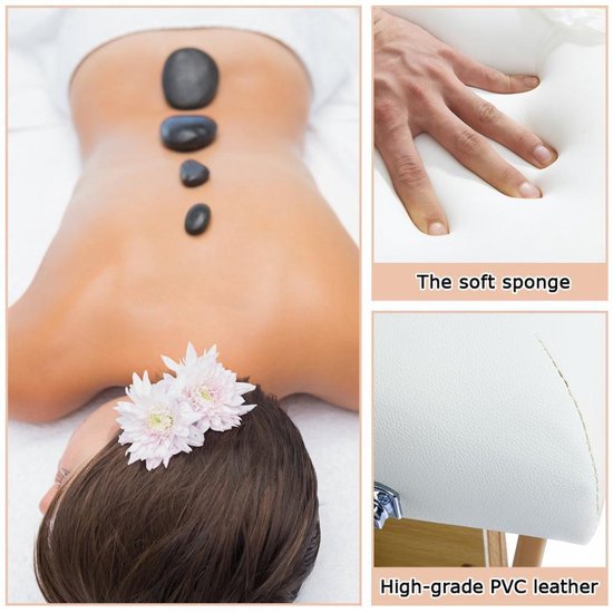 BestMassage MT-T1-Black - Massage table, portable massage bed, length 186 cm, height adjustable, double folding, face cushion, carrying bag, black