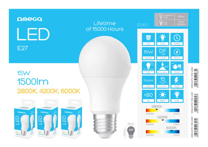 Omega OMELE27N-15W LED light source - 15W - 2800K - E27