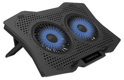OMEGA OMNCP2FB Gaminig Laptopkoeler met 2 ventilatoren - 10" - 18" inch - Zwart