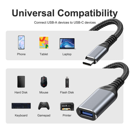 NÖRDIC OTG-C16 OTG USB-C 3.1 naar USB-A Adapter - Male naar female - 18cm