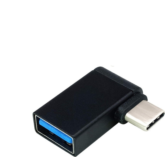 NÖRDIC OTG-C17 USB-C naar USB-A Haakse Adapter - USB 3.1 - 5Gbps - Mannelijk naar Vrouwelijk - Zwart