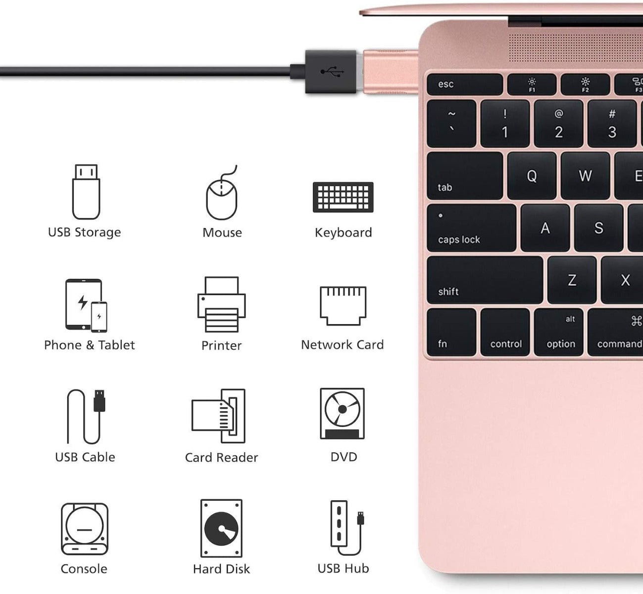 NÖRDIC OTG-C6 USB-A 3.0 OTG to USB-C adapter - Rosegold