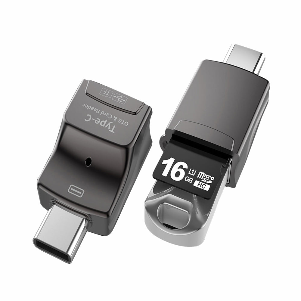 NÖRDIC OTG-C9 OTG USB-A to USB-C adapter - USB3.1 - Card reader 2TB - Gray