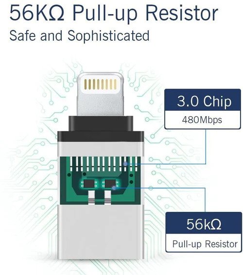 NÖRDIC OTG-LGNG USB-A naar Lightning OTG adapter, USB3.0, Zwart