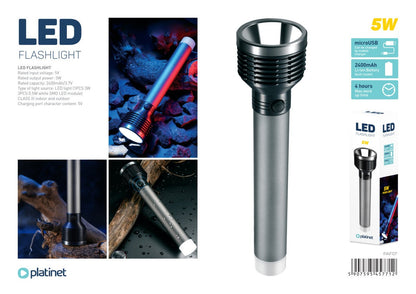 Platinet PAF07 - LED Aluminium Zaklamp - 5W - Waterbestendig - Twee Lampen - 4 uur Batterij - Grijs