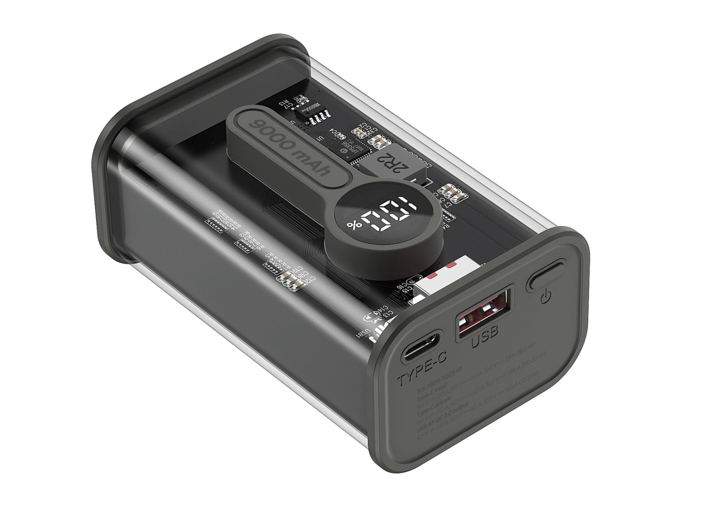 Gembird PB09-TQC3-01 Power bank - USB-C, USB-A - Quick Charge 3.0 - 9000 mAh - Black