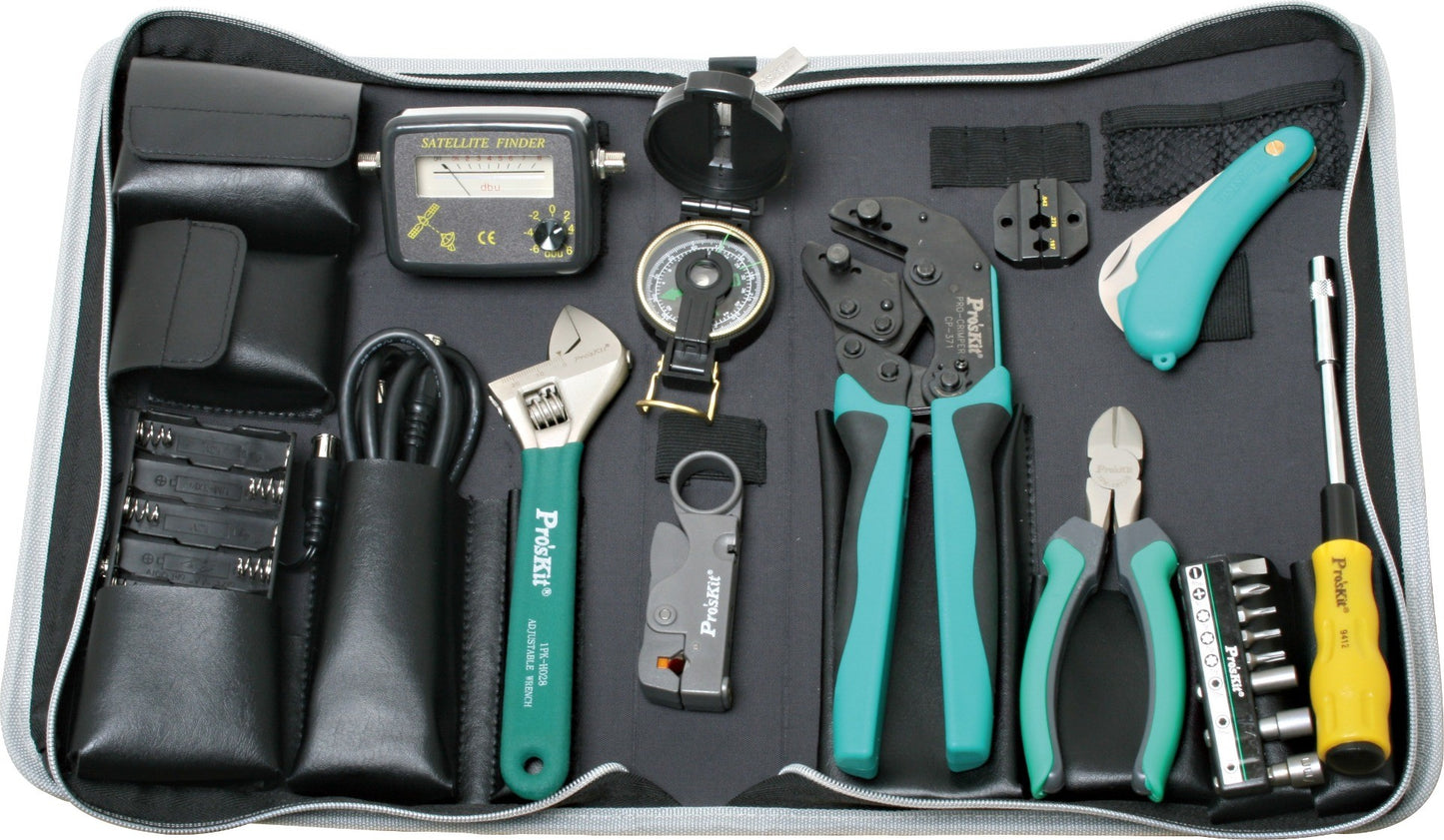 Pro'sKit PK-2097, Satellite Dish &amp; Satellite Tool Bag, 18 Pieces, Black