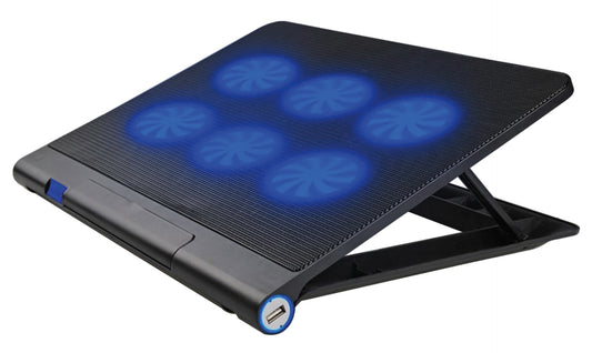 Platinet PLCP6FB Laptopkoeler - 10”-17.3” Inch - Hoogte verstelbaar - 6 Ventilators - 2xUSB - Zwart