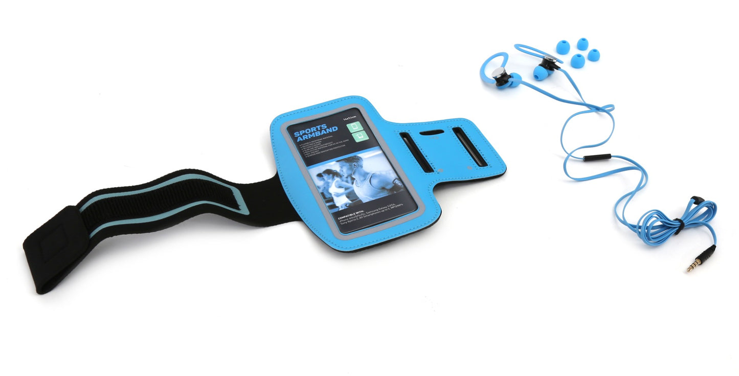 Platinet PM1070BL Sports Armband and Sports Earphones Set - With Microphone - Universal - Blue