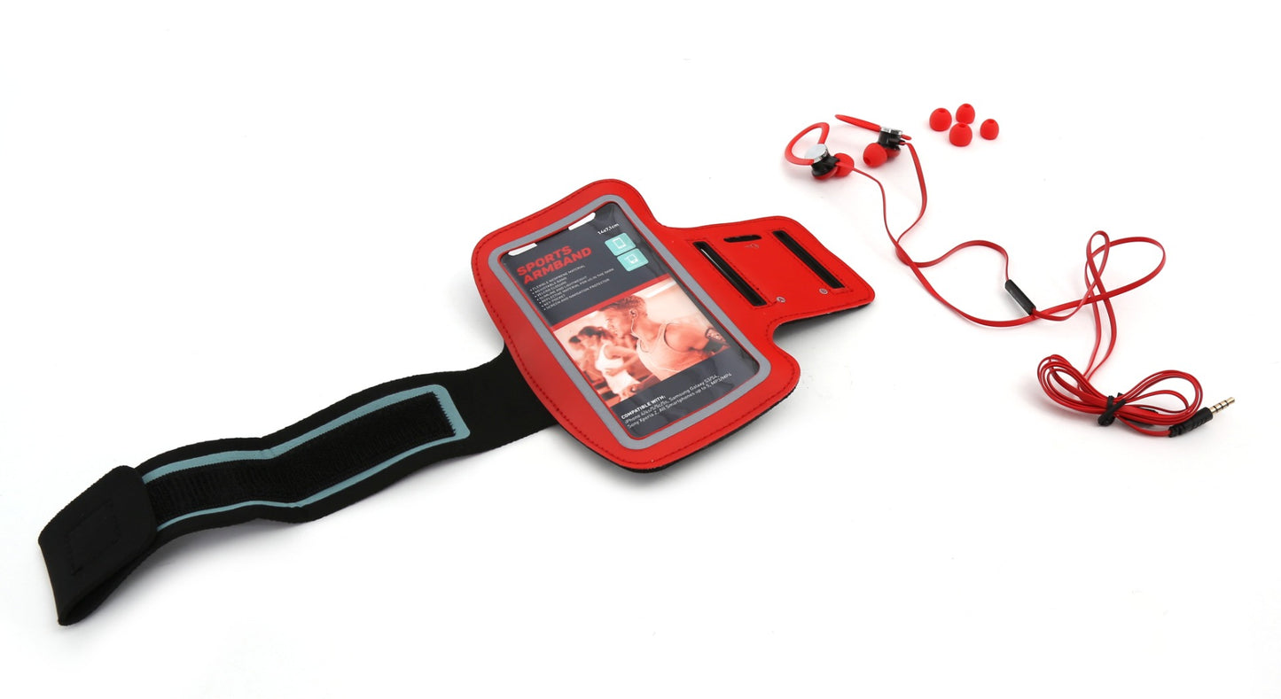 Platinet PM1070R Sports Armband and Sports Earphones Set - With Microphone - Universal - Red