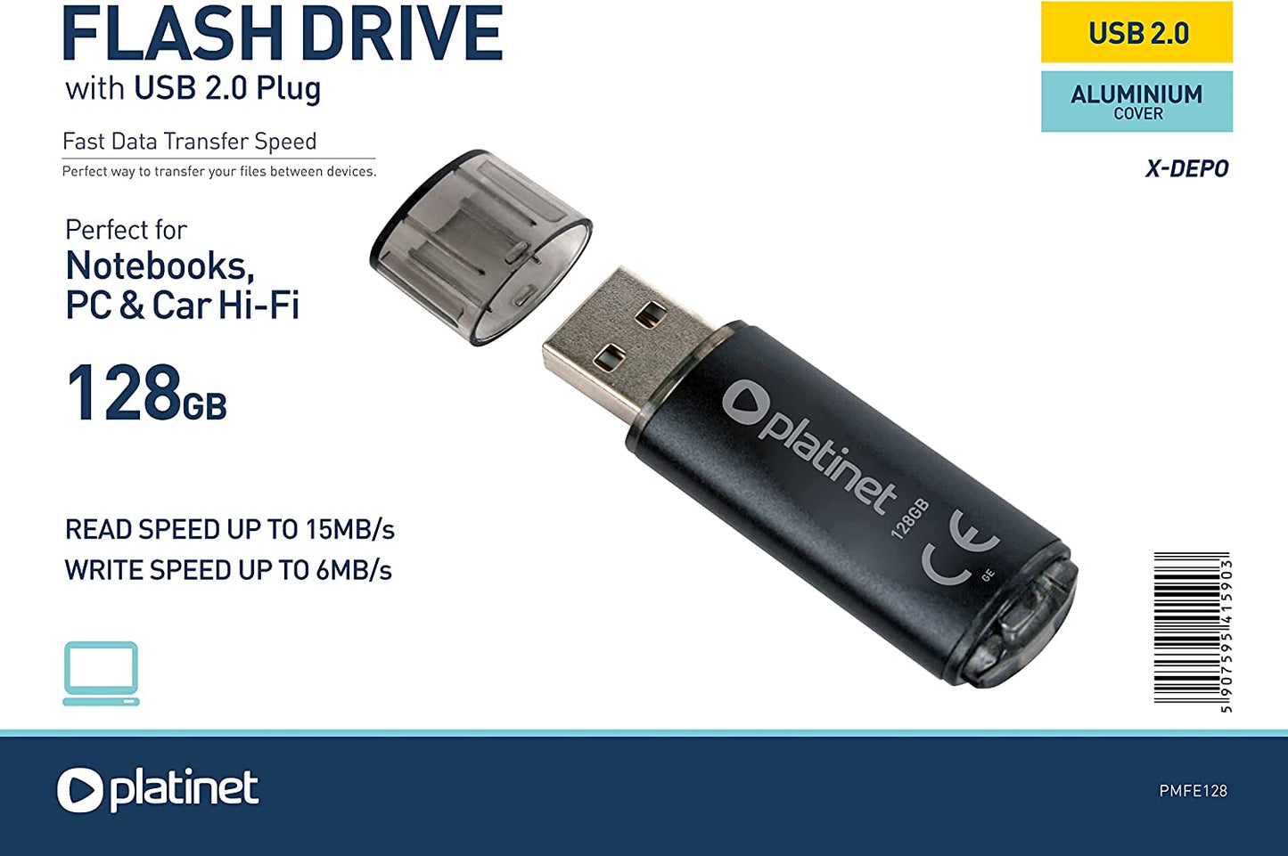 Platinet PMFE128 USB flash drive 128GB zwart