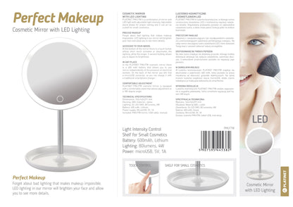 Platinet PMLY7W Cosmetic Mirror - With LED Lighting - Make Up - Round - Adjustable Stand
