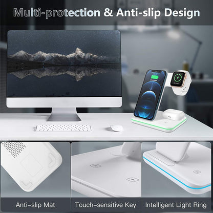 NÖRDIC QI-502 Draadloze oplaadstation 3 in 1 - Voor draadloos opladen - Wit